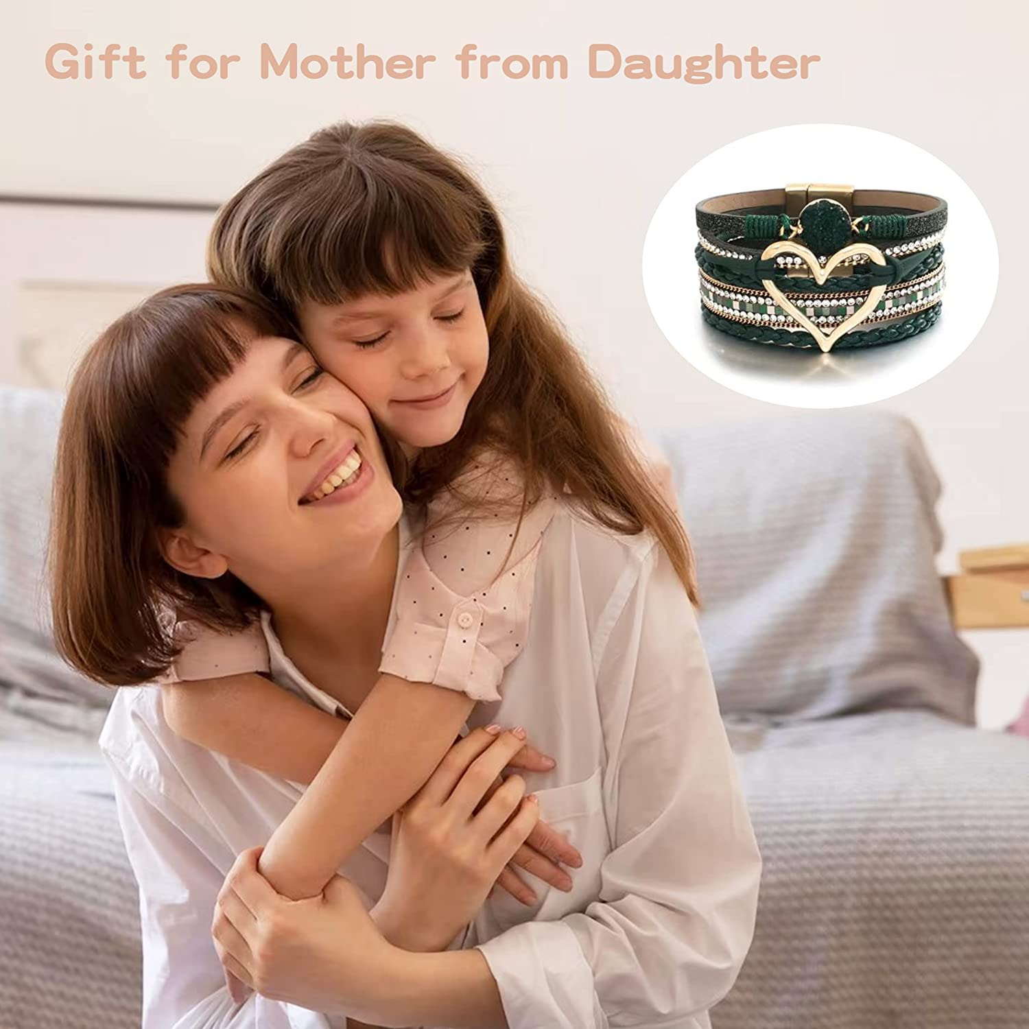Long tiantian Multilayer Wrap Leather Bracelet Heart Modern Boho Bracelet with Magnetic Clasp Cuff Rhinestone Leather Bracelets for Women - Image 7